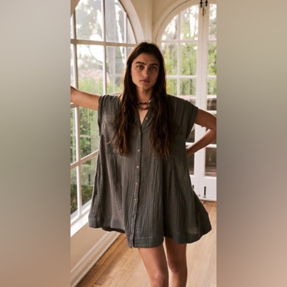 FREE PEOPLE NOT SO BASIC SHIRTDRESS BUTTON UP TUNIC IN BLACK SIZE XS